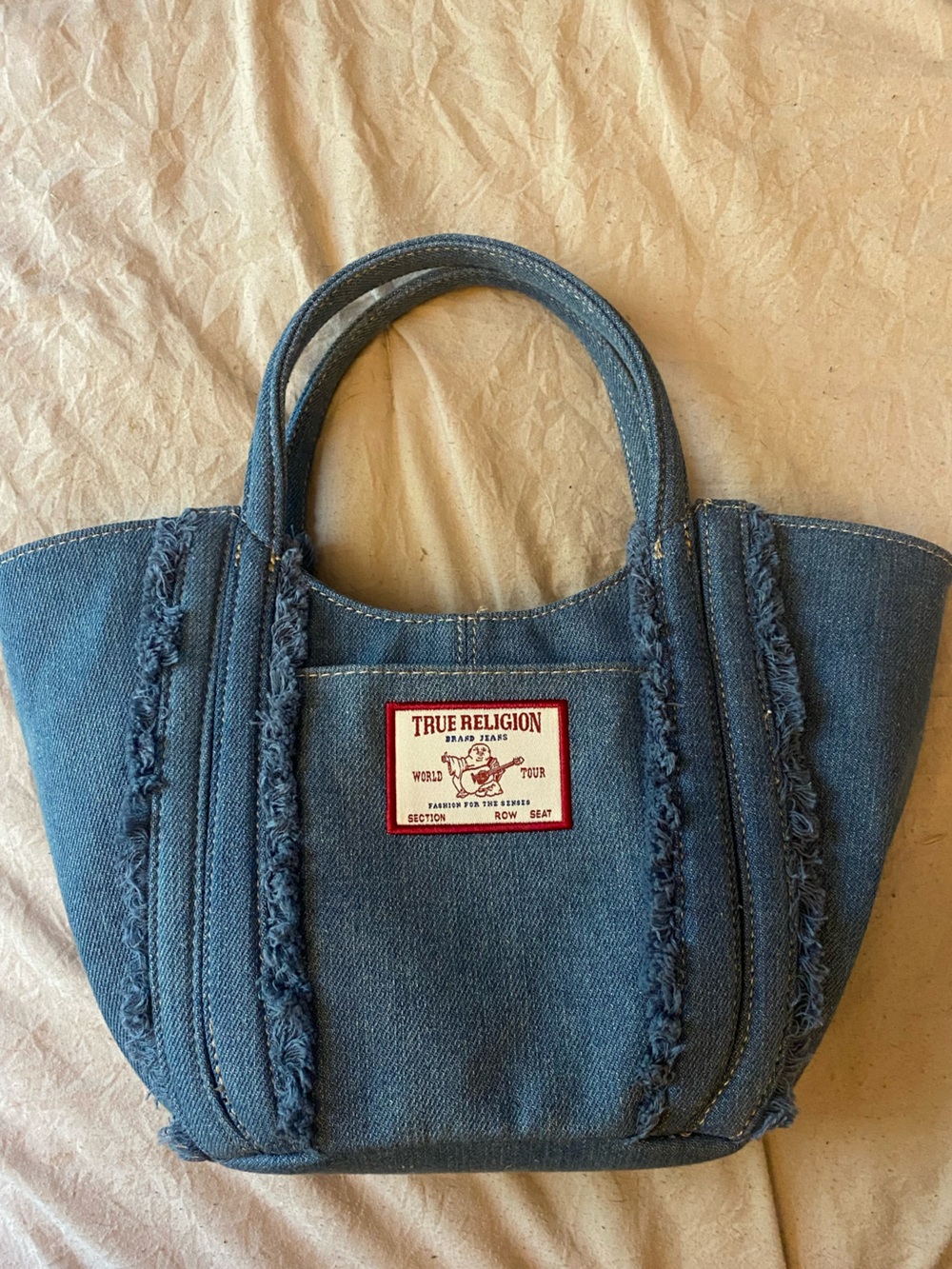 True Religion atlas frayed Denim Tote Bag